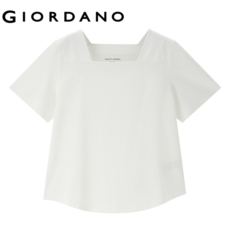 Giordano áo thun tay ngắn nữ chất liệu bông tơ bóng cổ vuông tà áo hình cung dệt kim Free Shipping 05323442