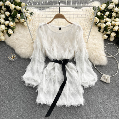 Design Sense French Dress Fury Tassel Net Red Fried Street Small Man Temperament A-line Short Skirt