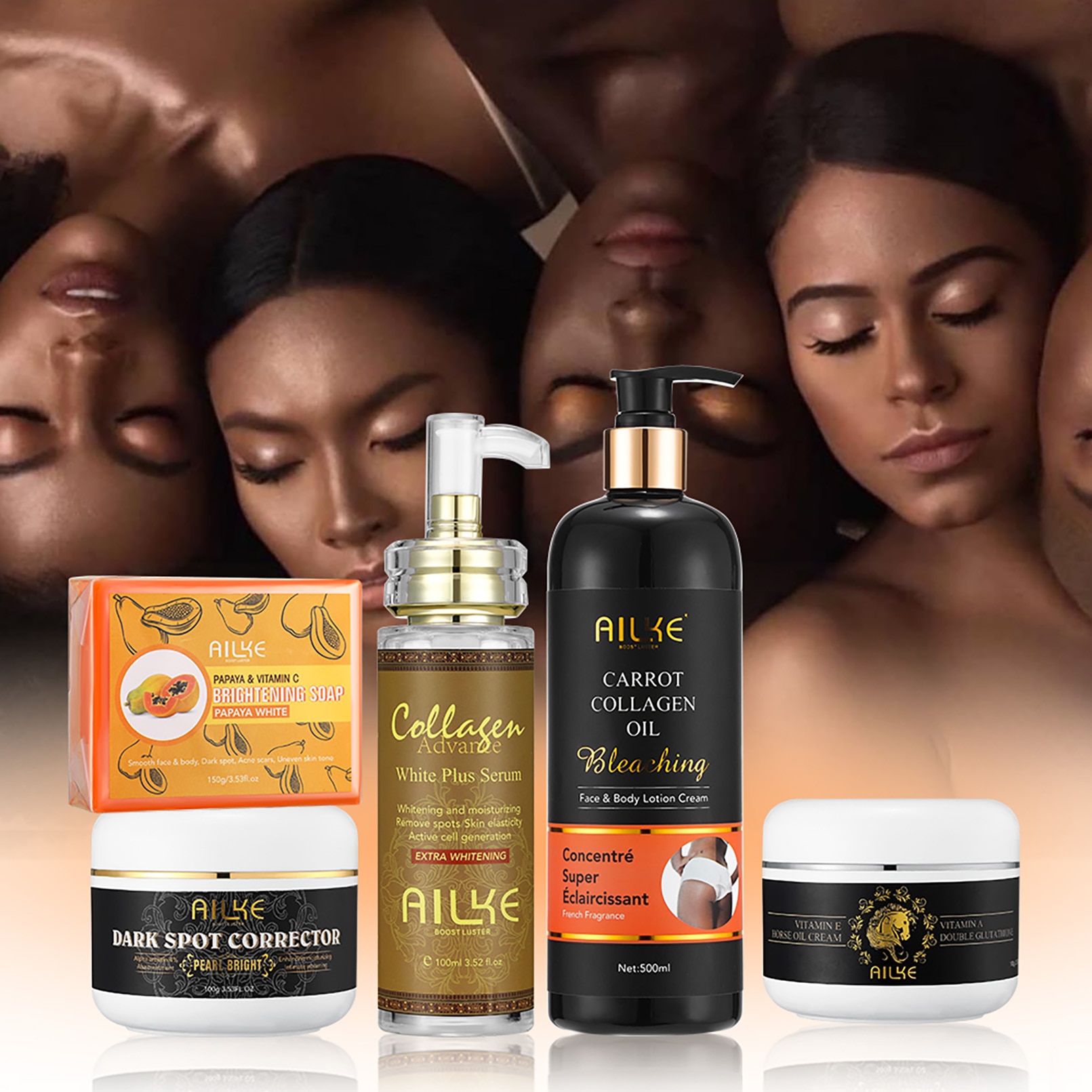 Private Label Ailke Skin Care Set Double-Glutathione Whitening Serum Dark  Spot Face Cream Black Skin Soap Bleaching Body Lotion - China Skin Care and  Whitening Cream price