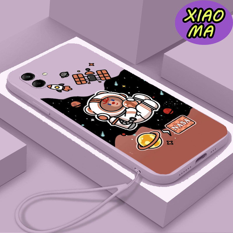 For Samsung A04 CellPhone Case Cute Bear Universe Moon Pattern Candy Color Phone Case