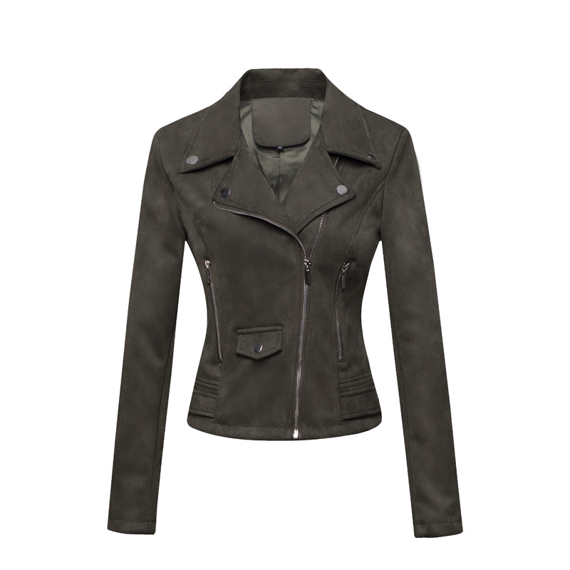 Lady New Biker Jacket Women Fashion Short Slim Suede Leather Coats