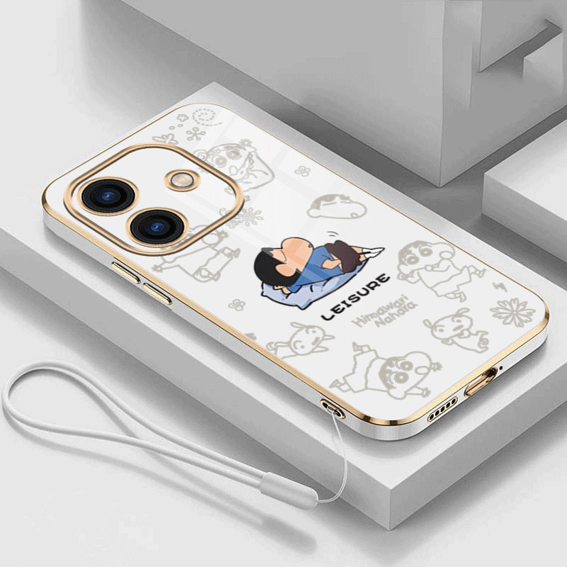 realme Note 60 note60 50 Glossy Leisure Crayon Shin-chan Casing Square Edges Plating Back TPU Soft Case Cover. 