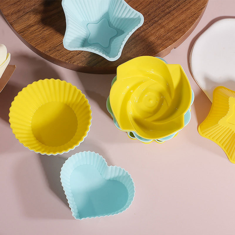 2Pcs/Set Silicone Cake Cup Mold 3D Round Square Heart Shape Cake Cup Muffin Cupcake Kitchen Bakeware Maker DIY Cake Decor Tools.