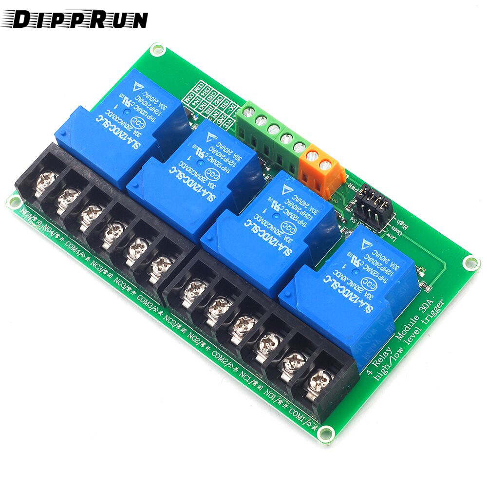 DIPPRUN AC250V 30A 4 Channel Relay Module High Power DC5V 12V 24V High Low Level Trigger Switch Module