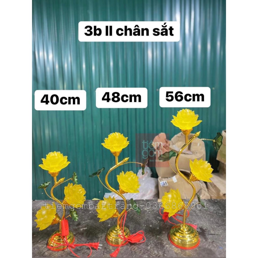 Đèn thờ hoa sen lưu ly 3 bông chân sắt hàng cao cấp
