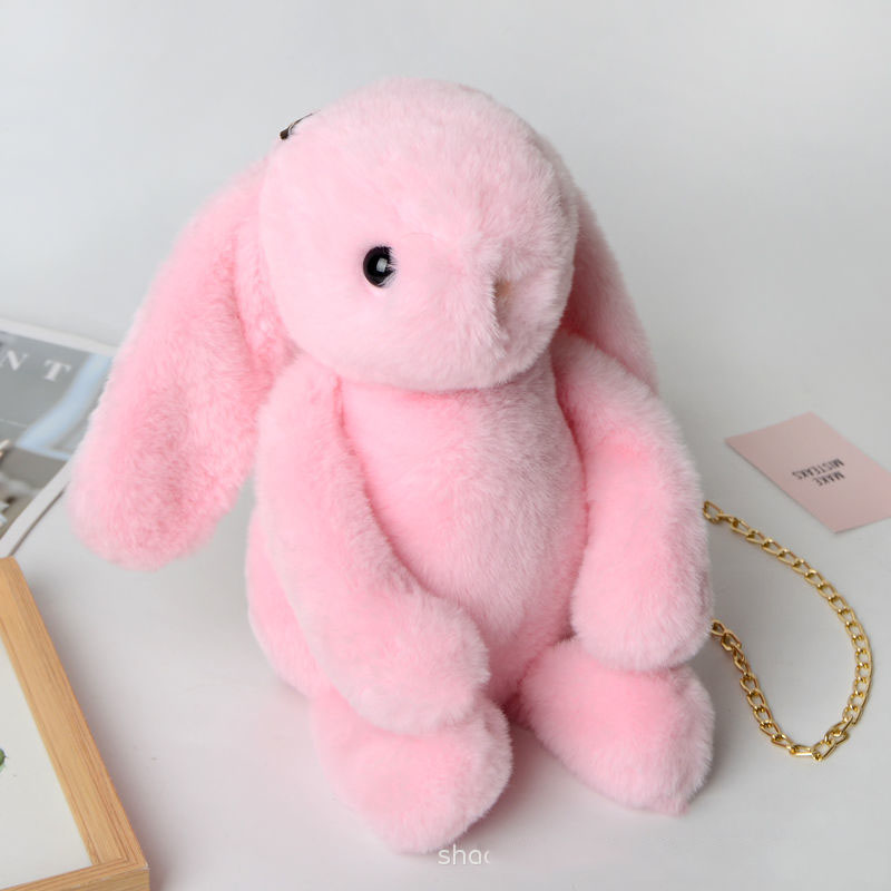 QFDI Women's Shoulder Bag Plush Bunny Pack Crossbody Backpack with Chain Backpack
