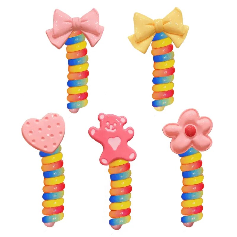 5Pcs/Set Sweet Bow Elastic Hair Bands Children Girls Heart Shaped Ponytail Telephone Line Hair Ring Rubber Scrunchies Kids Hair Accessories