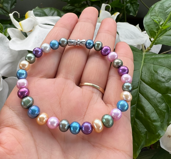 🍁( HOT..HOT) Chuỗi ngọc trai nuôi phú quốc đa sắc 6 LY DKT-SILVER,Hàng gia công,bao đẹp.