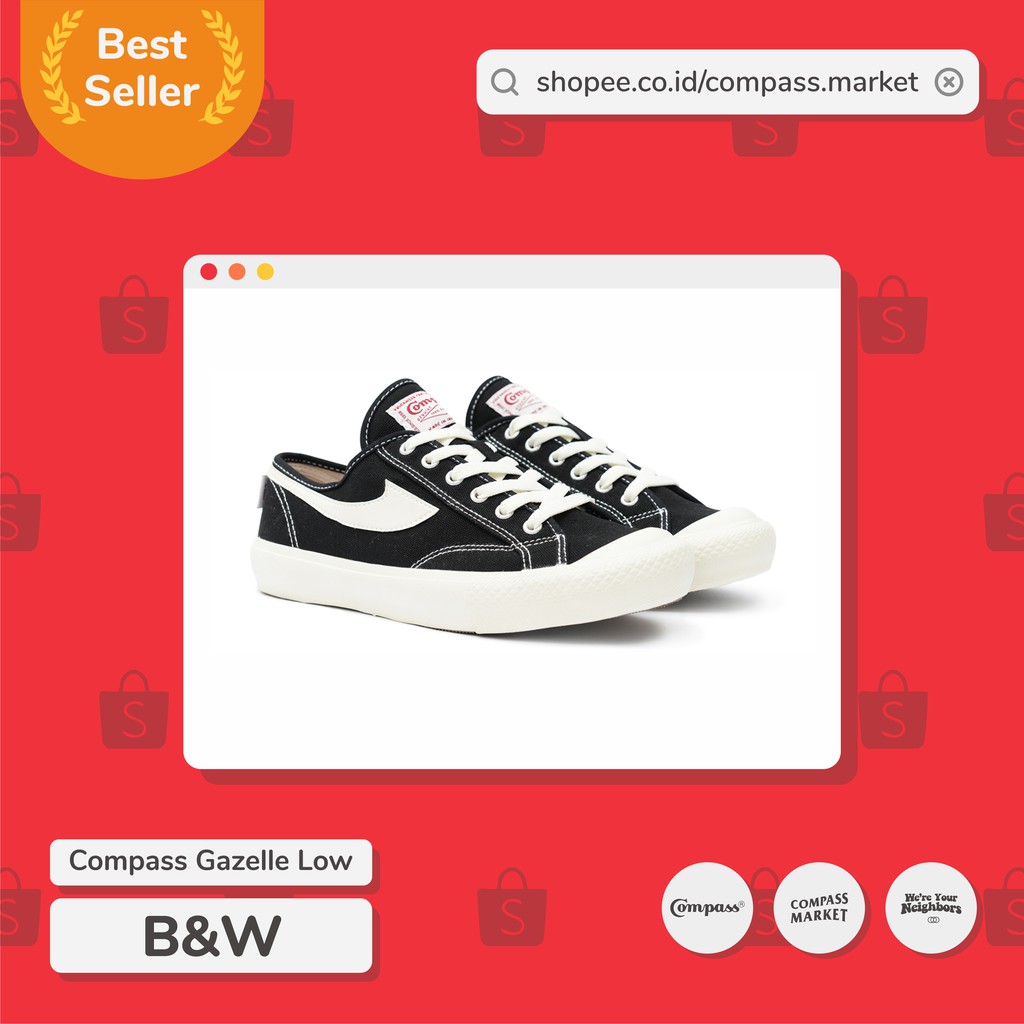 Gazelle Low Black And White Compass Shoes Lazada