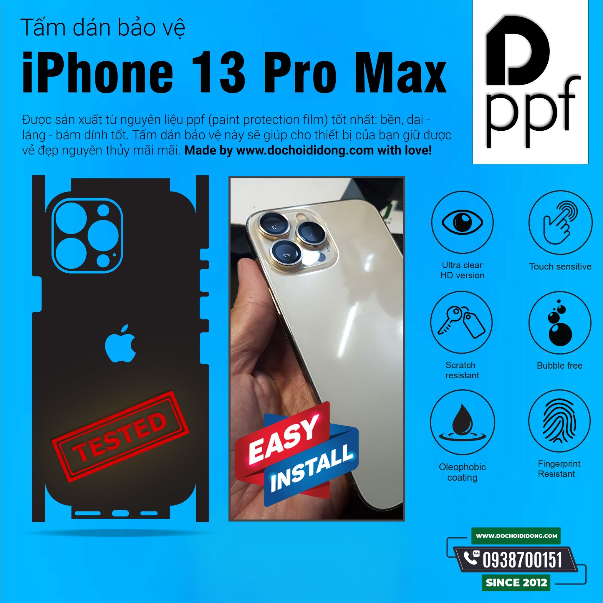 Miếng dán PPF Hydorgen cho IPhone 13 Pro Max Mini trong, nhám, đổi màu cao cấp