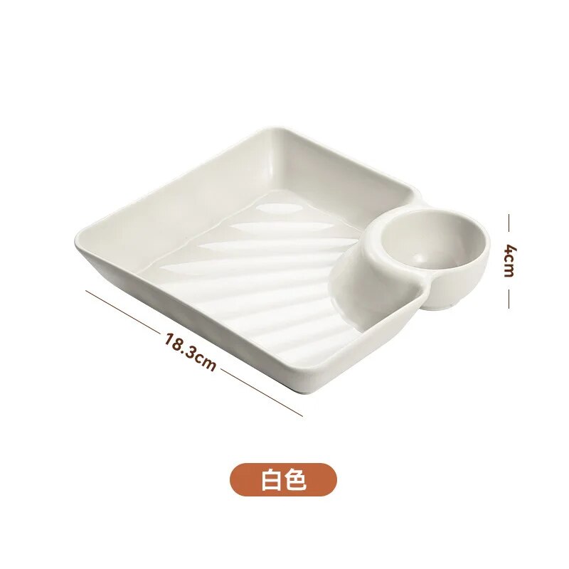 Dumpling Plate With Vinegar Dish Pp Grid Plate Ese Style Tableware Household Square Dumpling Plate Tray