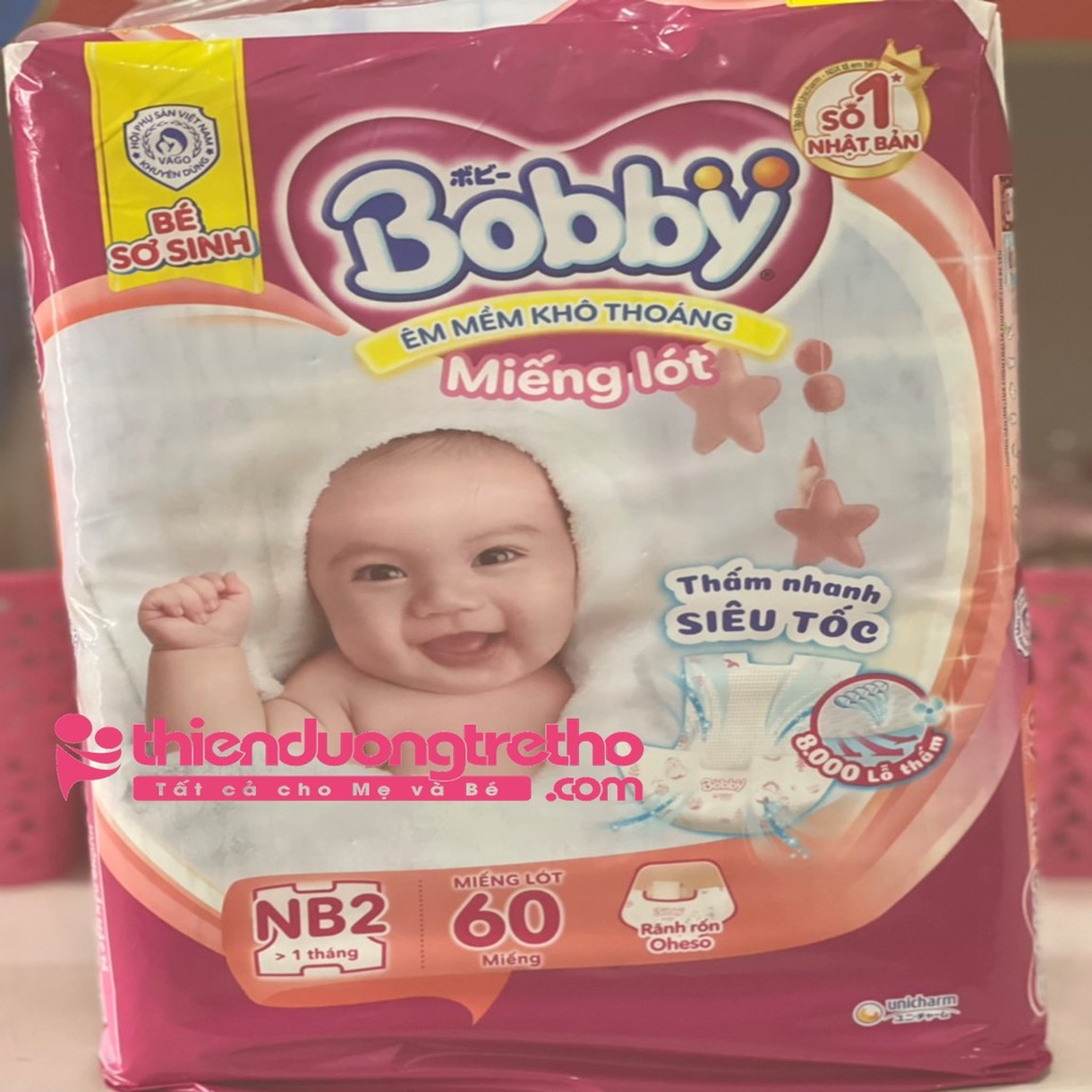 Miếng lót sơ sinh bobby NewBorn2 NB2-60 miếng (Dành cho Bé > 1 tháng)