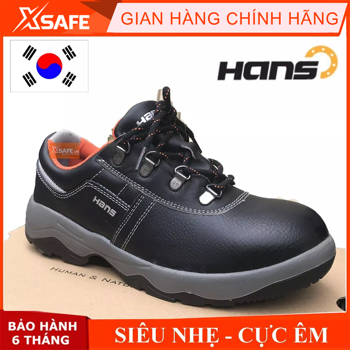 Hans hs60 men's work safety shoes cow leather waterproof Spike anti-skid-slip light weight design durable building shoes, men's breathable low cut factory premium sport shoes safety shoes [original] [xsafe]