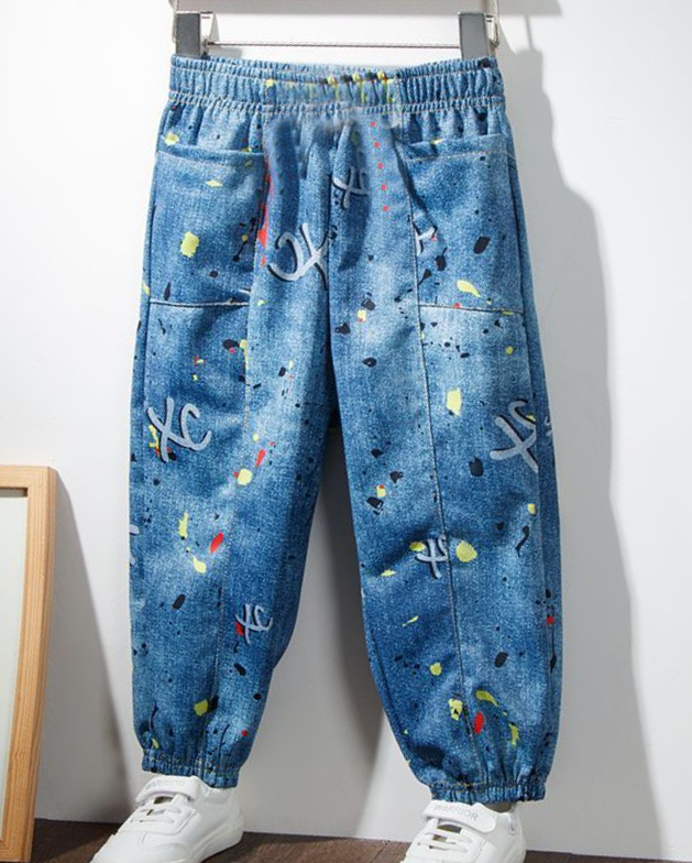 Jeans for Kids Boy Spring Summer Fashion Letter Print Loose Jeans
