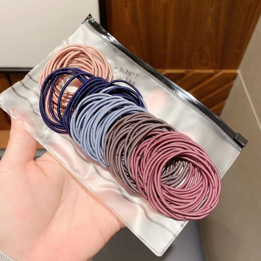 Set 100 chiếc chun cột tóc trơn nhiều màu