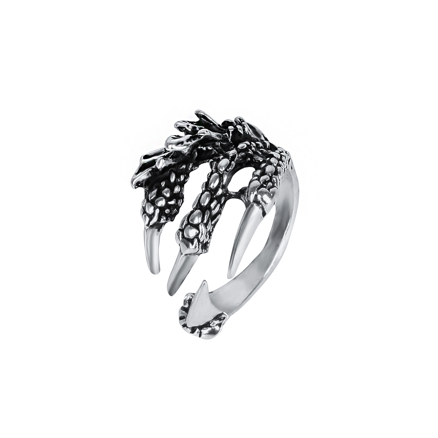 Retro Punk Dragon Ring -Men Women Exaggerated Antique Siver Color Open Ring- Goth Eagle Demon Metal Adjustable Opening Ring. 