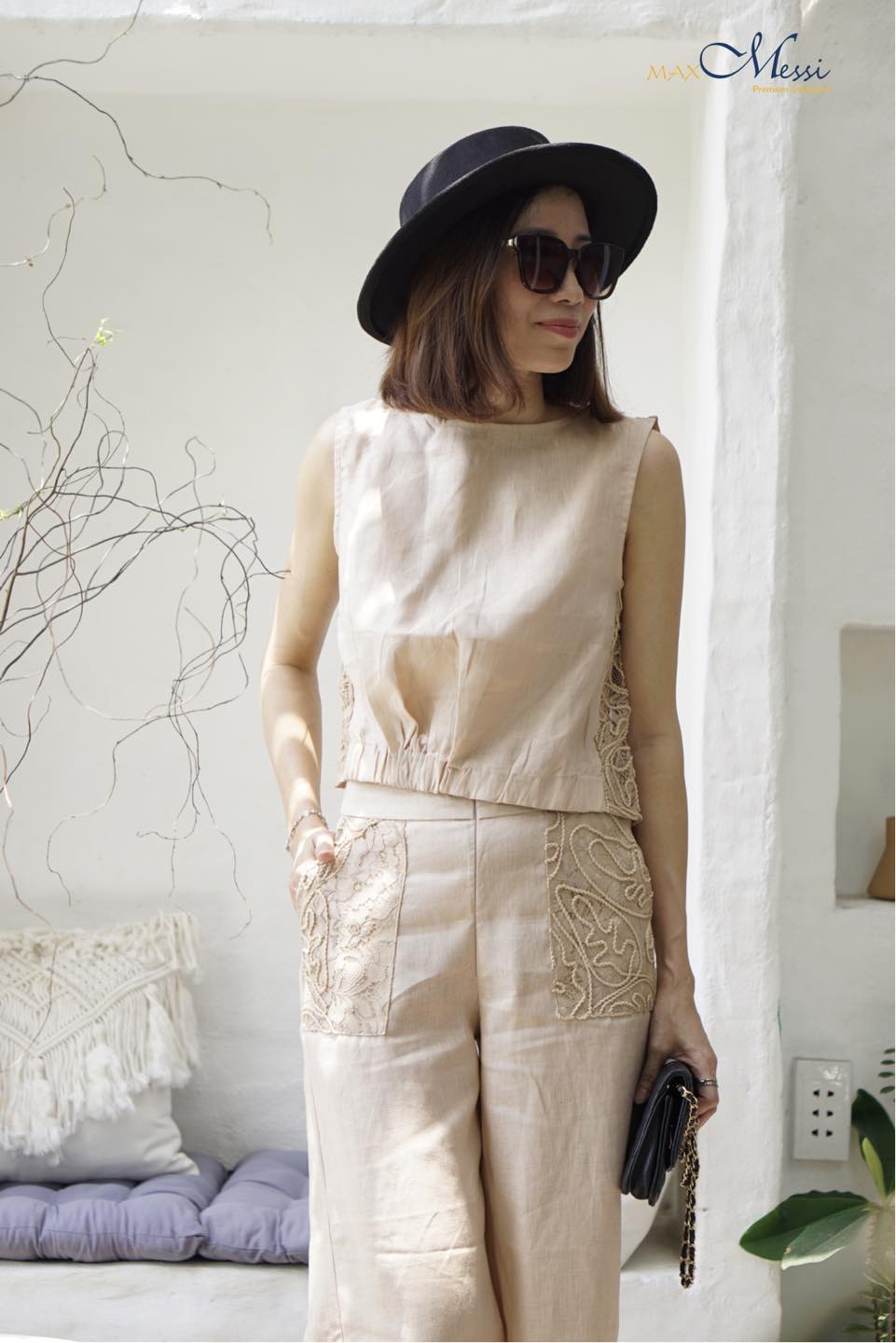 Quần linen phối ren PHOEBE - MaxMessi