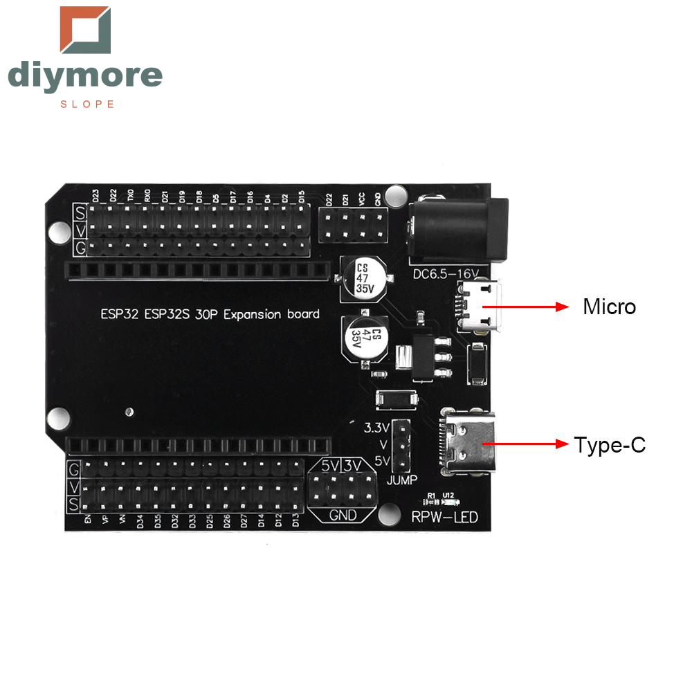 diymore slope ESP32 Super Breakout Board Expansion Board 3 Types Outputs for ESP32 Module ESP-WROOM-32 ESP32 Block PCB