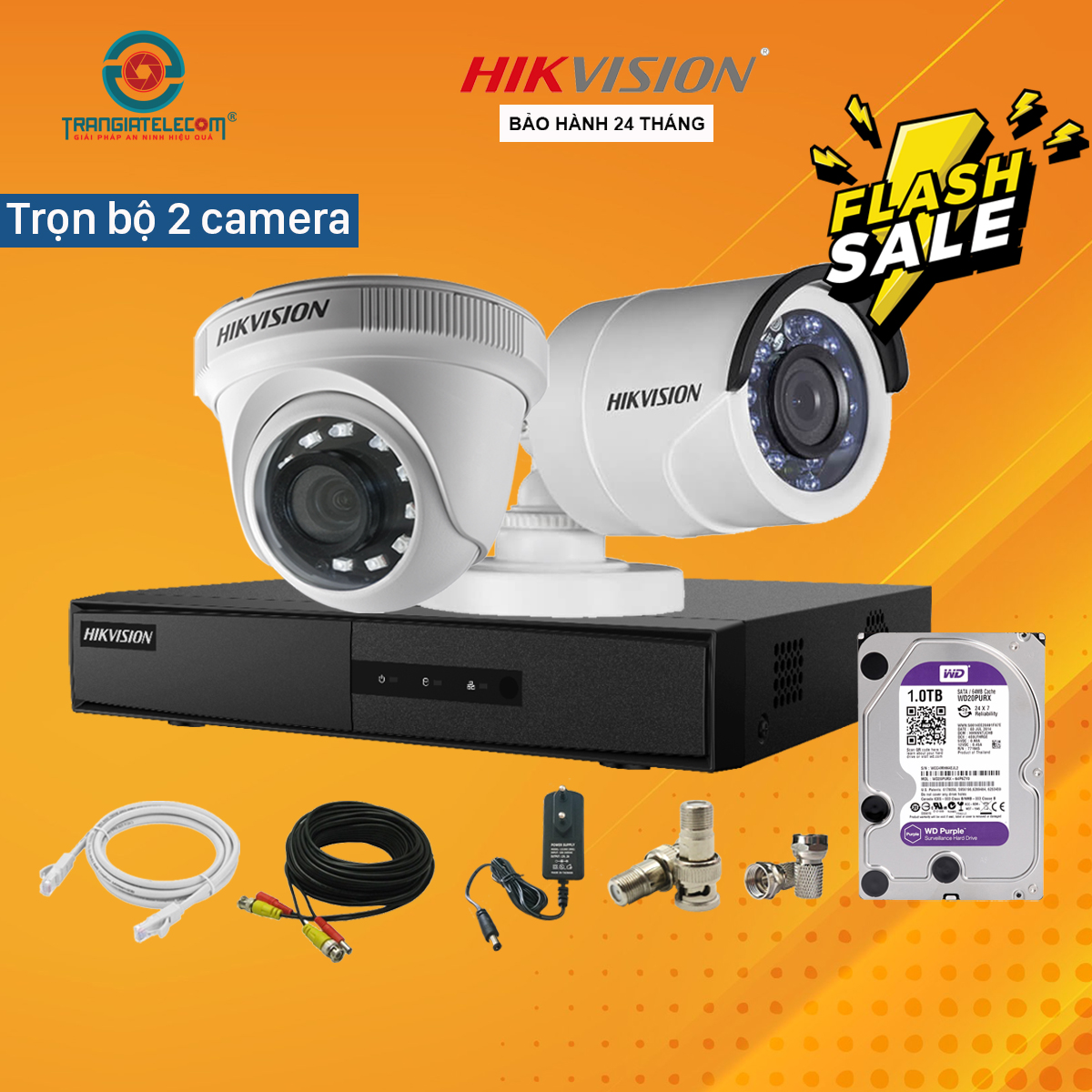 Trọn Bộ Camera Giám Sát 2 Mắt Hikvision 2.0MP Full HD - TRANGIATELECOM