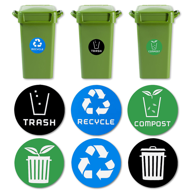 6pcs Diameter 10CM PVC Recycle Trash Bin Sticker Vinyl Stickers Decals ...