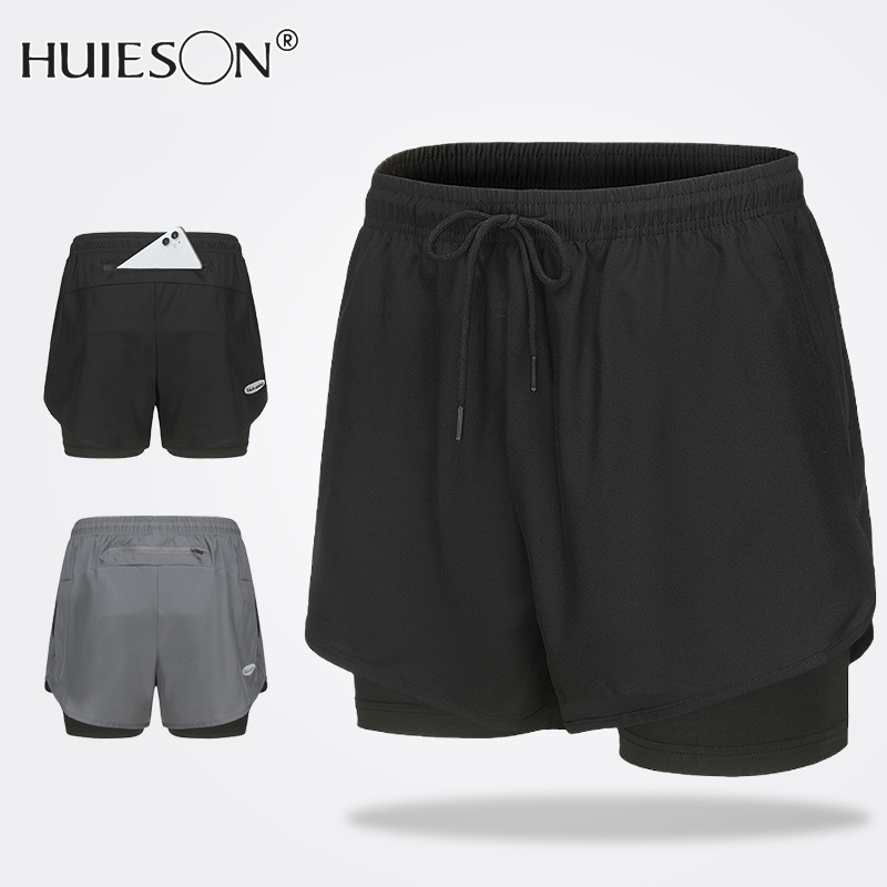 【HUIESON】Athletic shorts, men's running three-point pants, quick-drying lined training gym pants