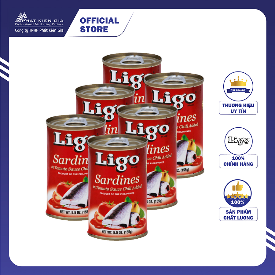 COMBO 6 Hộp Cá Mòi Sốt Cà Vị Ớt Cay Ligo 155g (Thương Hiệu Mỹ - SX Philipines)