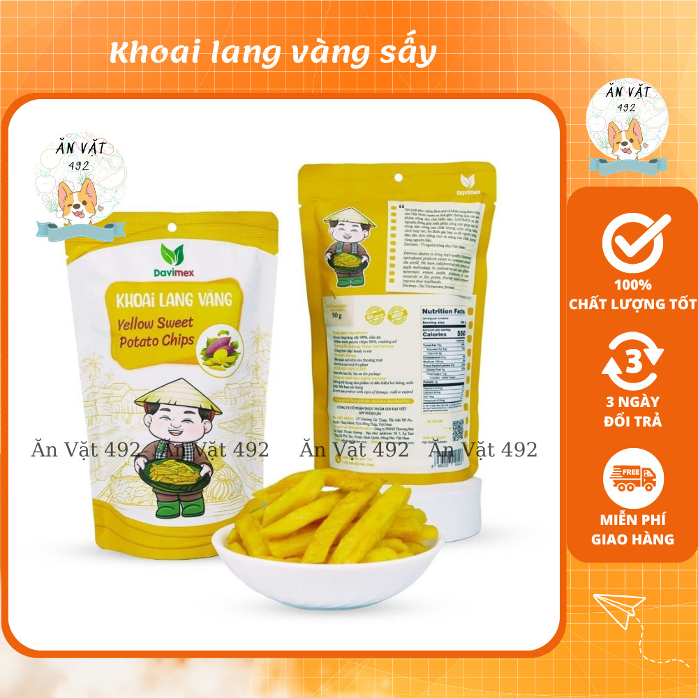 Khoai lang vàng sấy giòn ngon ngọt tự nhiên, ăn ngon, sống khỏe, gói 50g - ăn vặt 492