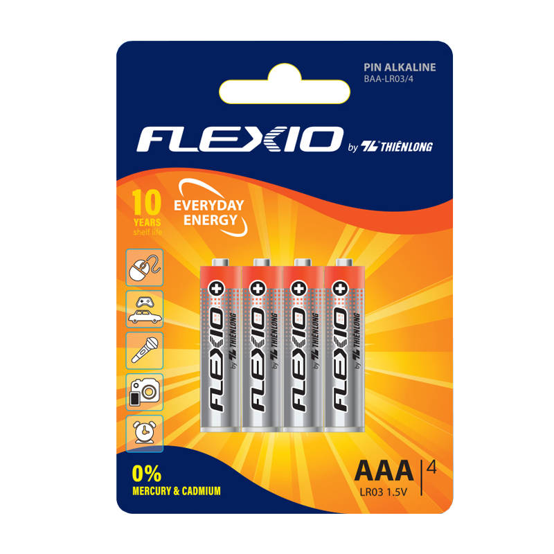 Pin Alkaline AAA Thiên Long Flexio - Tặng 02 Pin cho Vỉ 4
