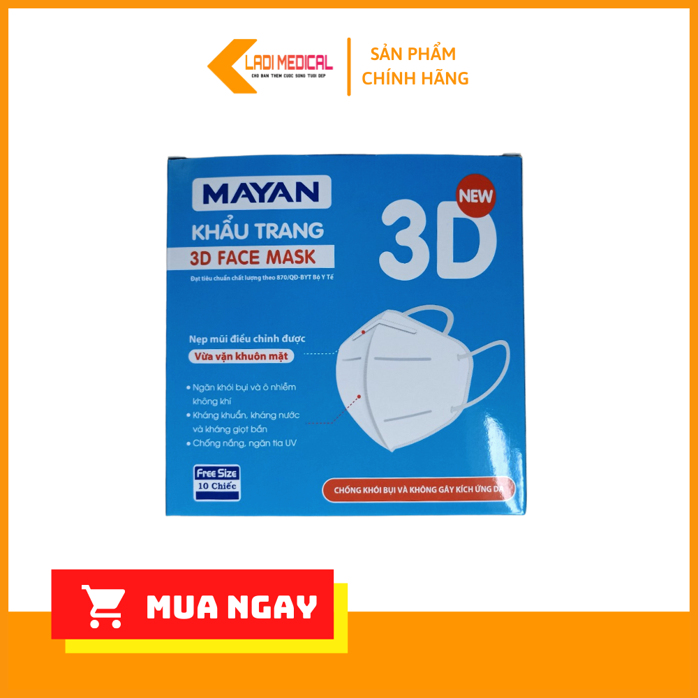 Khẩu trang Mayan 3D Face Mask Màu Trắng Hộp 10 cái mẫu mới