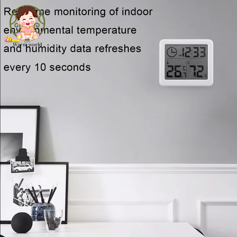Warm world Digital Wall Clock With 3.2inch LCD Display Temperature Time Humidity Meter For Indoor Bedroom Baby Room