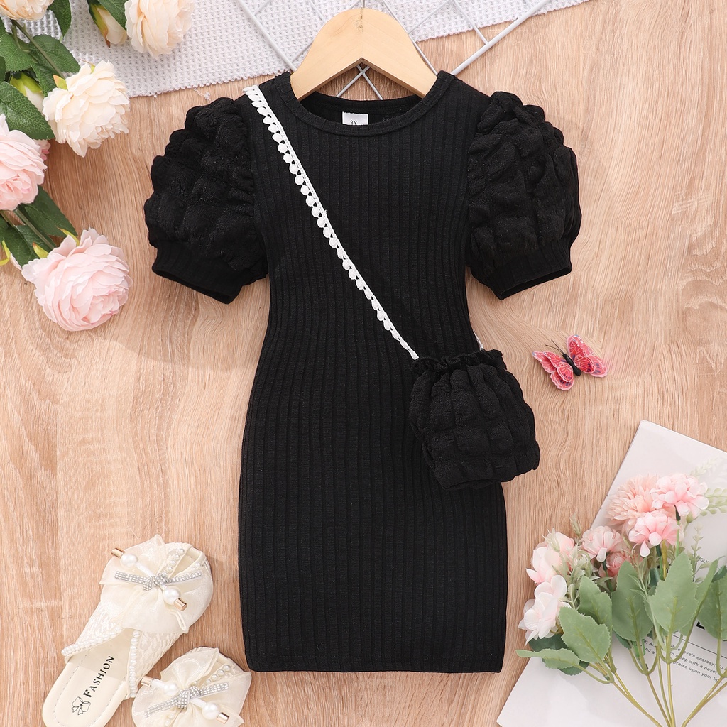 2024 Midi Kids Clothes Summer Short Sleeve Baby Girl Bodycon Dress Party Children Wrap Tight Dresses 3 4 5 6 7 8 Years.