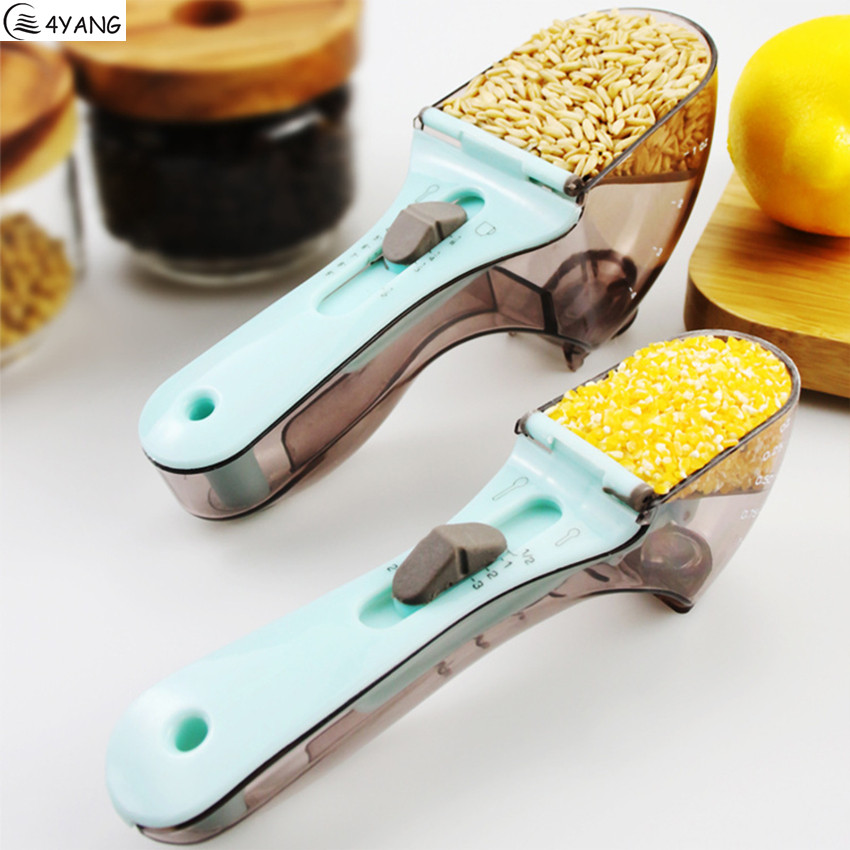 Adjustable Graduated Measuring Cup Kitchen Tool Plastic Spoon Measuring Cup For Baking Cooking Coffee Sugar Salt
