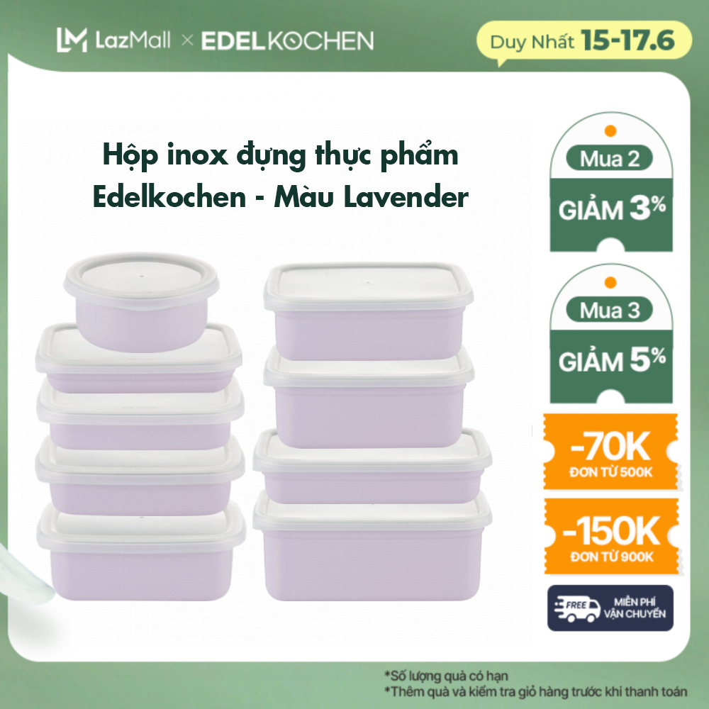 Hộp đựng thực phẩm, trữ đông inox 304 Edelkochen Edellock Collection – Màu Lavendar