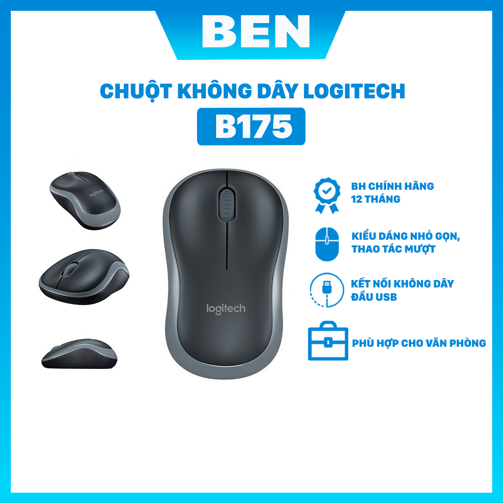 Chuột máy tính không dây Wireless Logitech Wireless B175 Digiworld Bảo Hành chính hãng 36 Tháng - Ben Computer Store