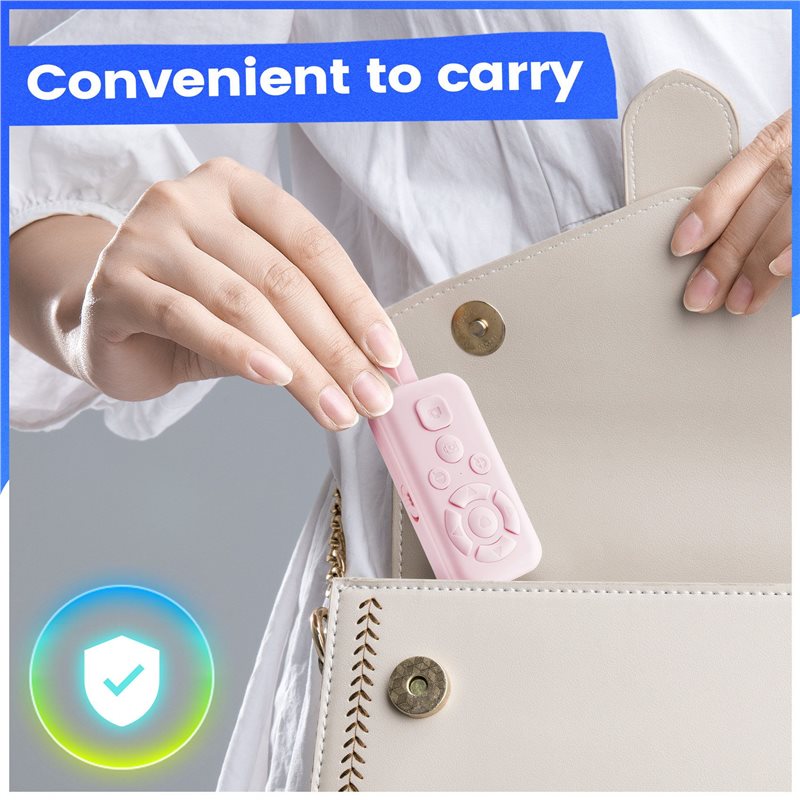 Protable Bluetooth Remote Control Mobile Bluetooth Remote for Focusing, Photography, Video Recording, , and Page Turning Pink.