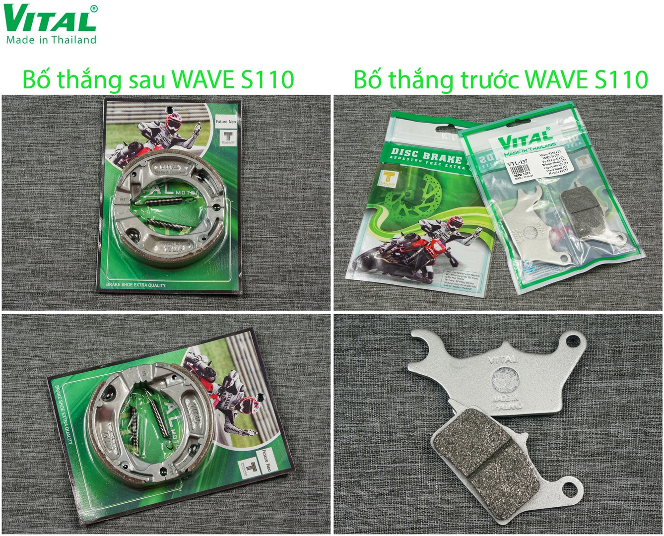 Bố thắng đĩa sau + trước wave s110 /wawe rsx hiệu vital- má phanh, bố thắng đĩa vital