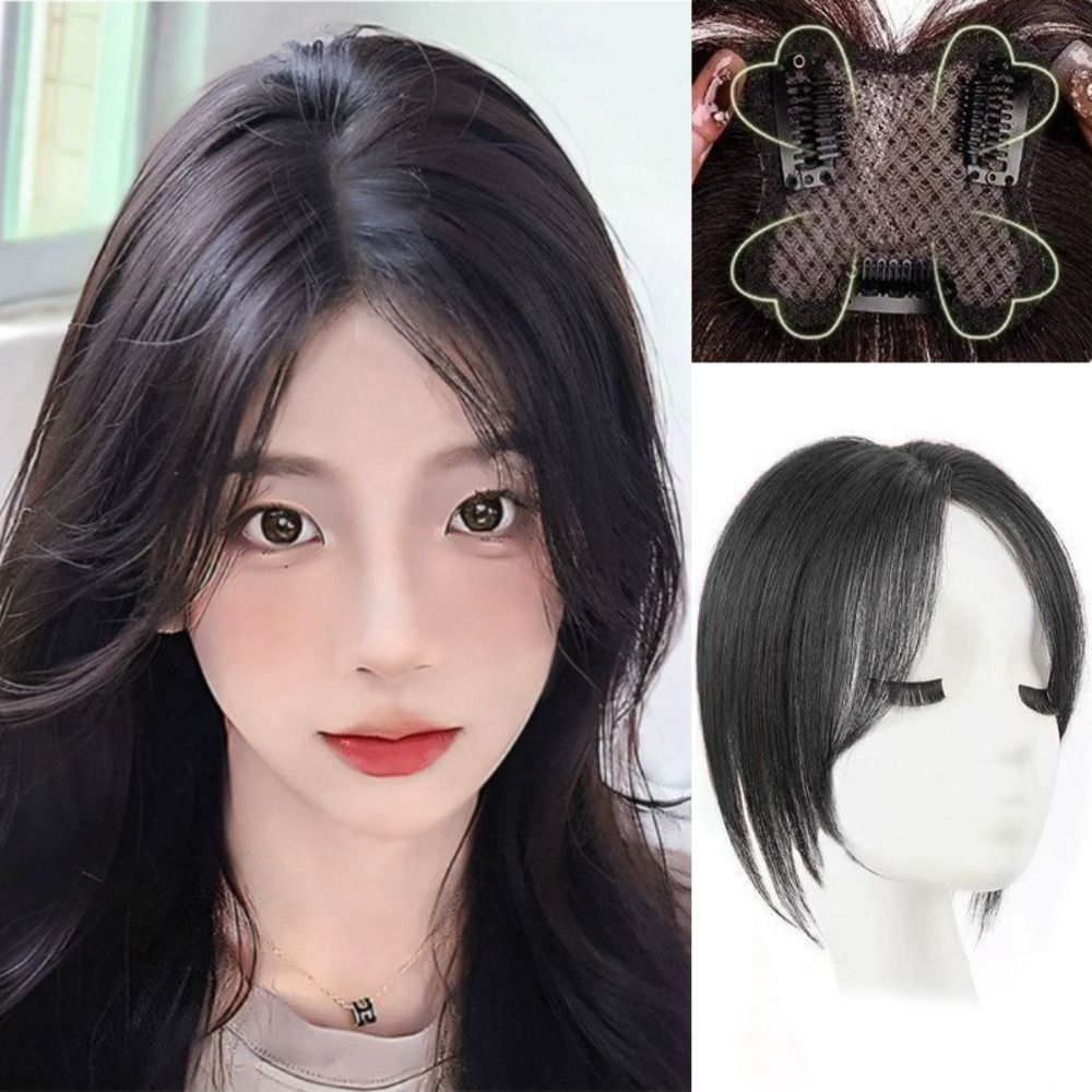 Middle Part Toppers Top Hair Bangs Middle Part Hair Toppers Wig with Bangs Clip In Natural ...