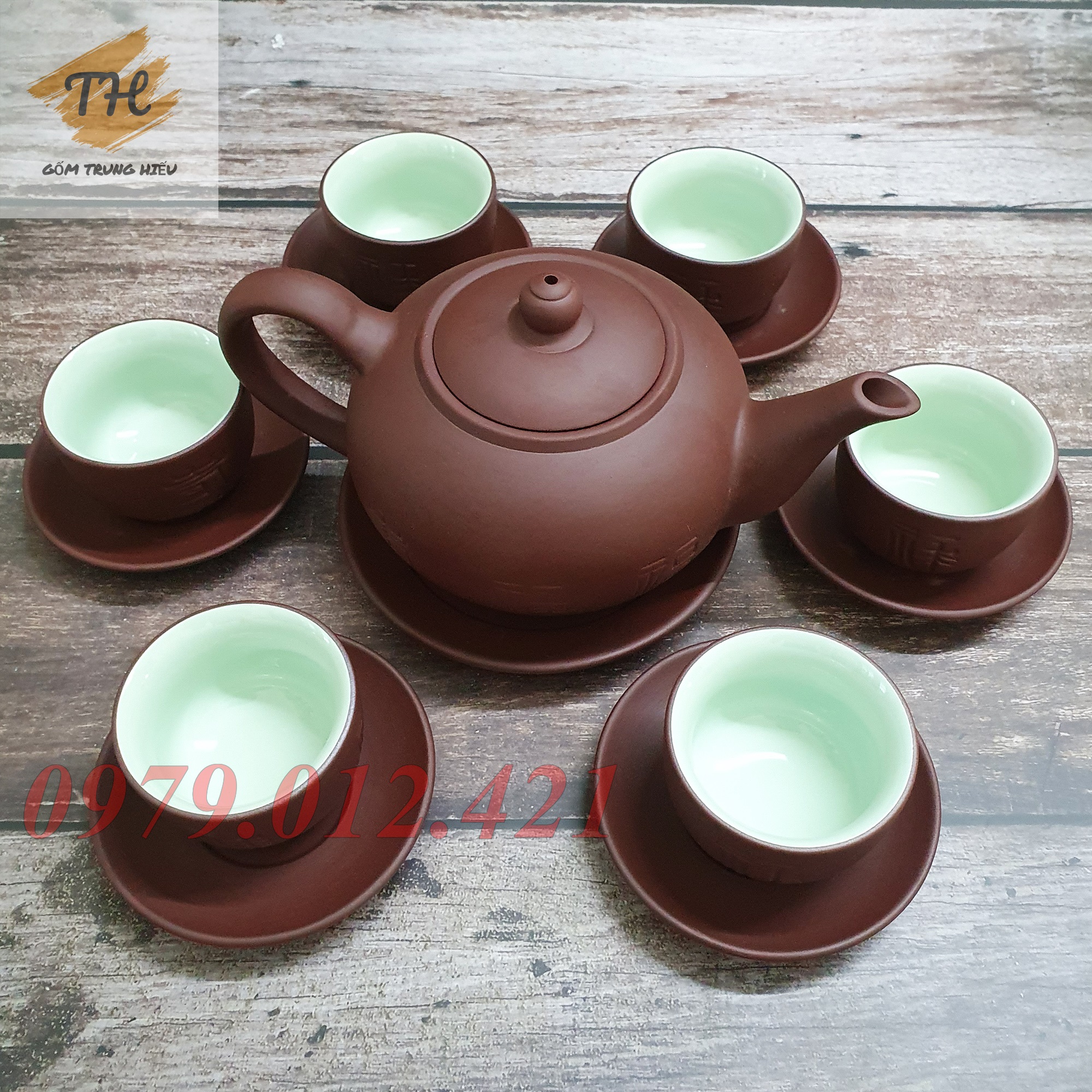 Bộ ấm chén tử sa bát tràng Phúc Lộc Thọ dung tích 400ml