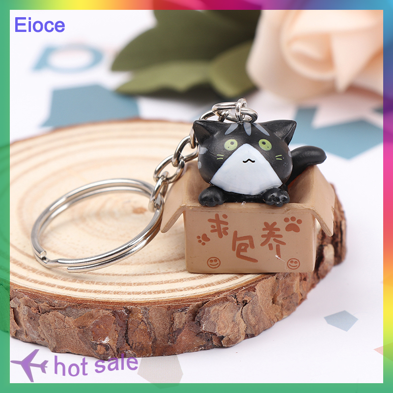 Eioce Cute Little Box Cat Key Chain Kawaii Kitten Car Keychain Fashion Letter Keyring