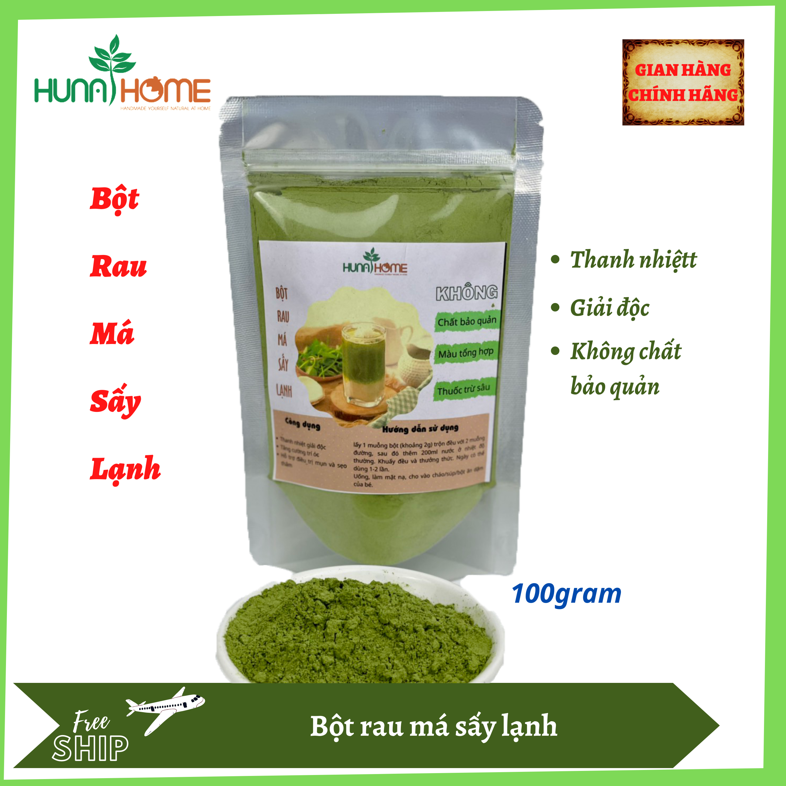 Bột rau má nguyên chất sấy lạnh