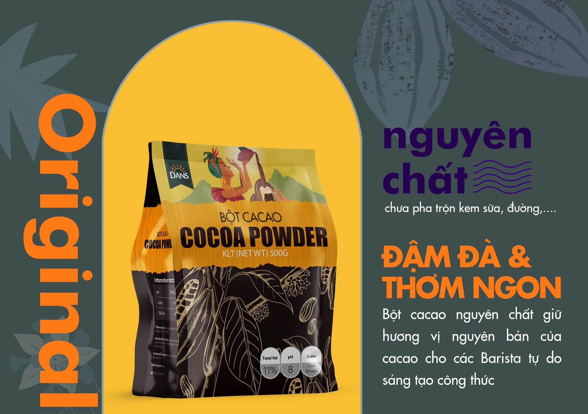 Bột cacao nguyên chất Dans gói 500g