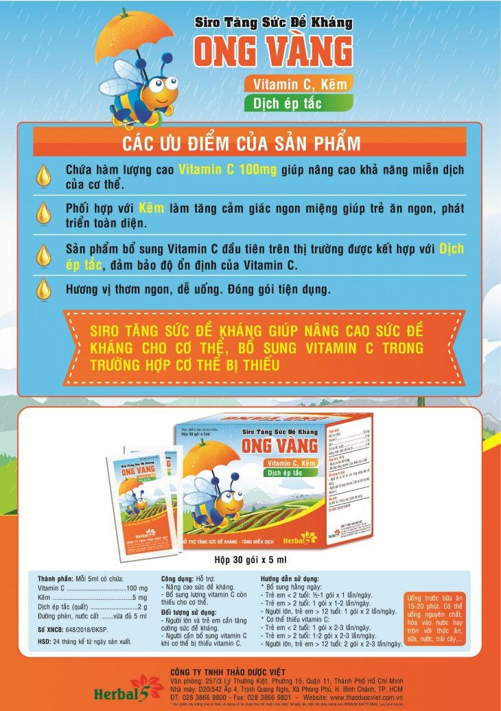 Siro Tăng Sức Đề Kháng Ông Vàng (Hộp 30 gói x 5ml)