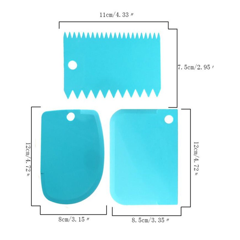 Set 3 dụng cụ chà láng làm mịn răng cưa trang trí bánh