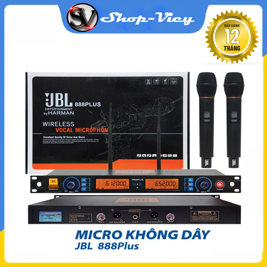 Micro Không Dây JBL VM888 Plus Chuyên Hát Karaoke, Micro Karaoke Tự Ngắt Bắt Âm Chống Hú Tốt, Micro Karaoke Gia Đình Sân Khấu Độ Nhạy Cao, Bắt Sóng Xa, Chống Hú Rít - Thiết Kế Sang Trọng Dễ Dàng Phối Ghép Với Các Thiết Bị Khác