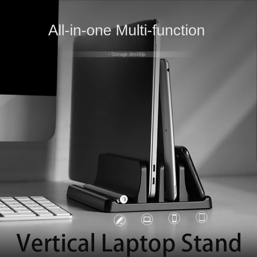 IRCTBV Supplies Space-Saving Plastic Desktop Storage Notebook Stand Computer Bay 3 In 1 Tablet Base Vertical Laptop Holder