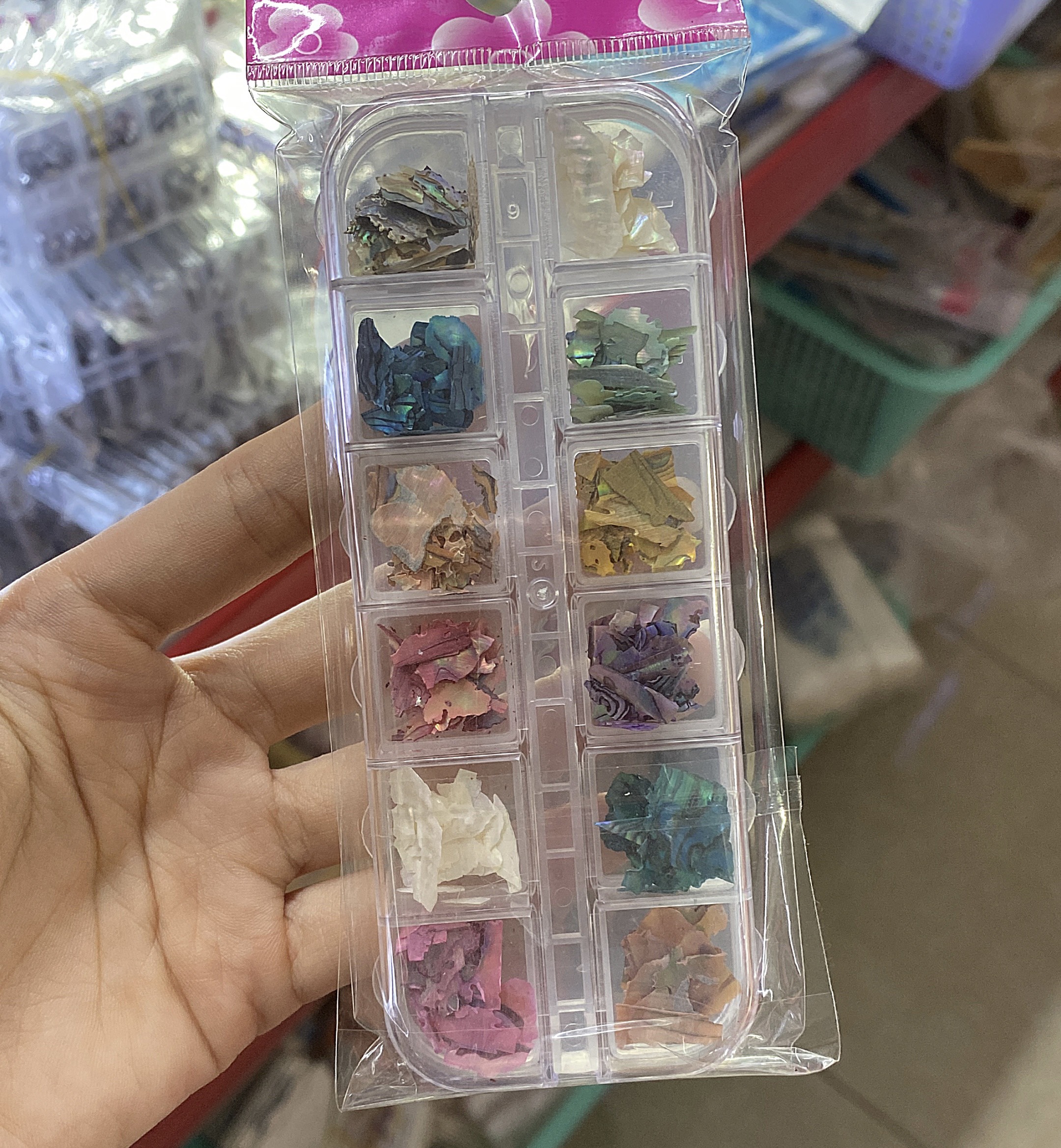 Xà cừ vân đá ,mỏng siêu sáng , set 12 ô - Mini Nails