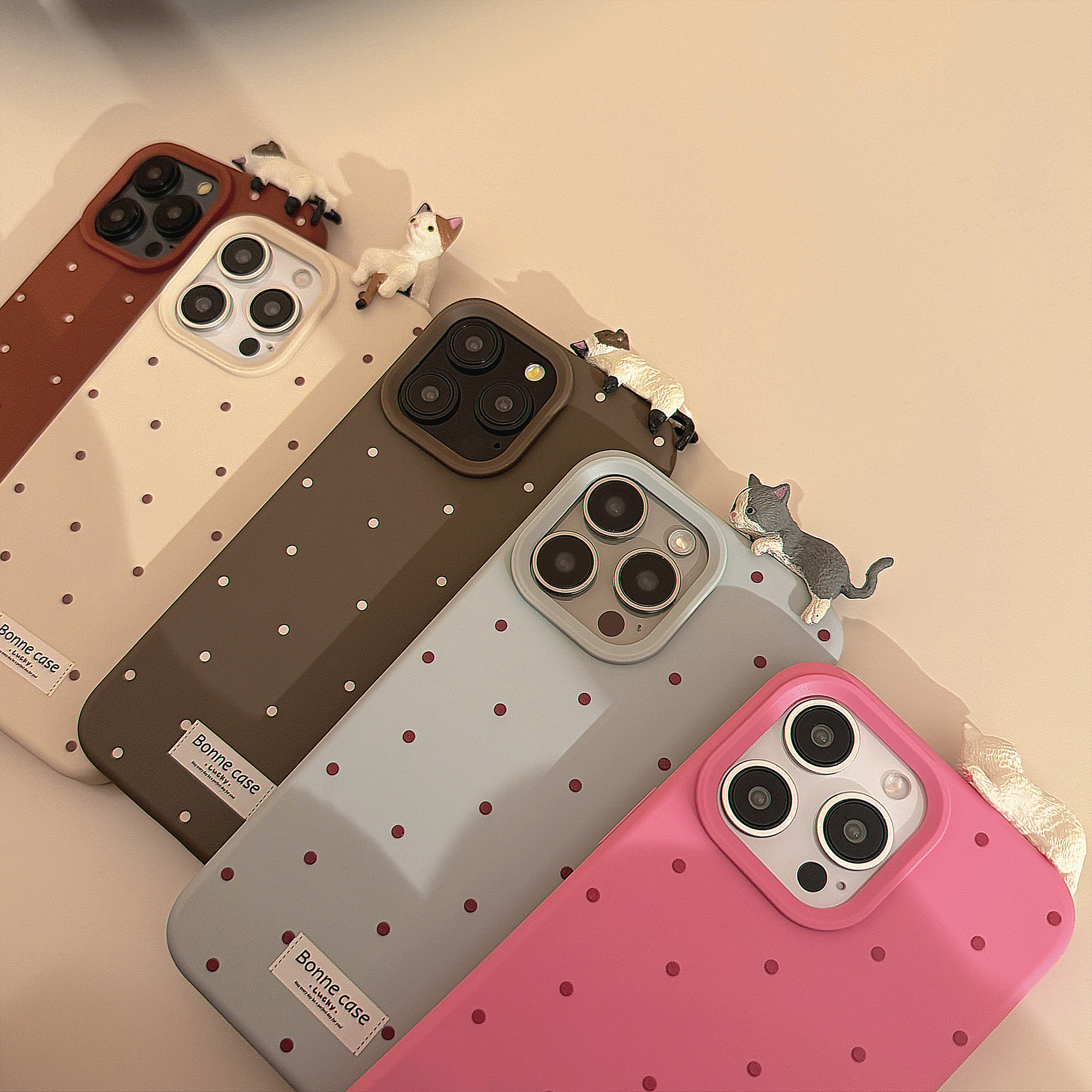 Sroof Case For iPhone 12 13 14 15 16 Pro Max New glutinous rice cute polka dots three-dimensional plopping cat Phone Case Back Cover. 