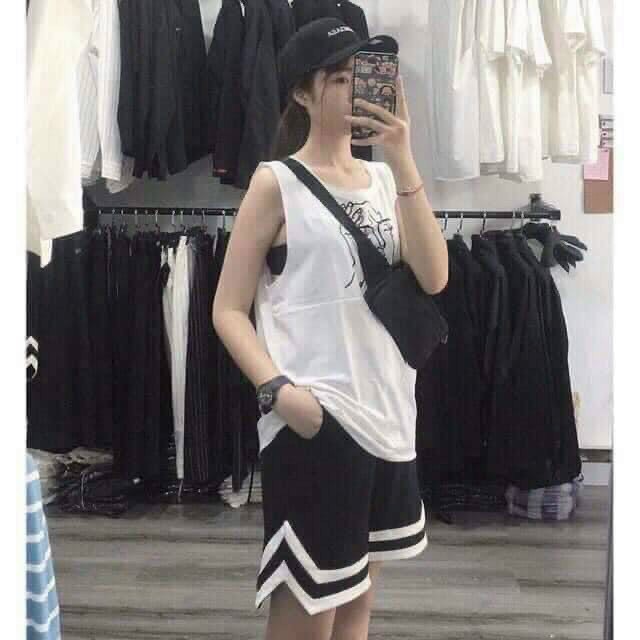 Quần đùi lửng viền v unisex cực cá tính chất thun đẹp k