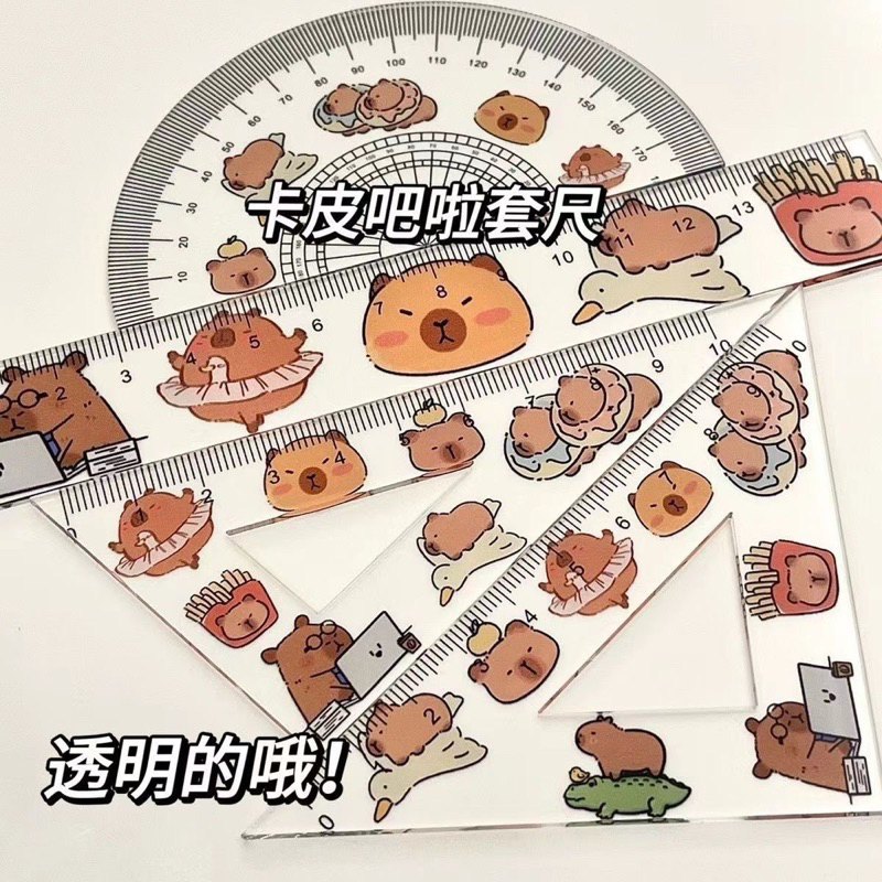 Bộ Êke, Thước Kẻ, Đo Độ, Đo Góc 4 Món CAPYBARA/LOOPY Cute