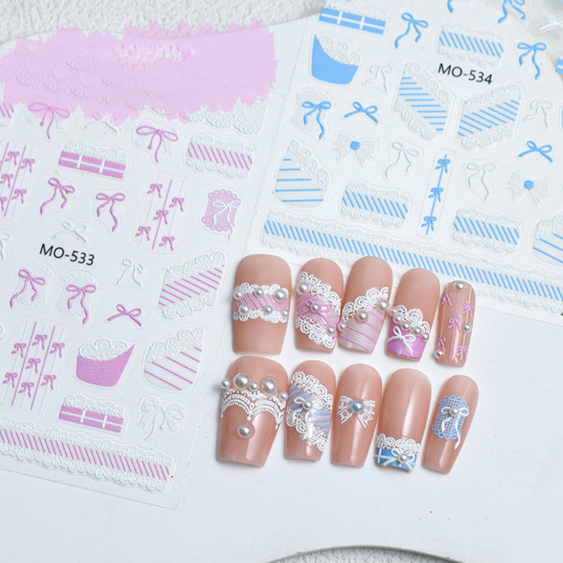 3D Relief Nail Art Decals Bowknot Ribbon Lace Nail Stickers Self-Adhesive Slider Bow Decoration For Women Manicure Designs Yao Store. 